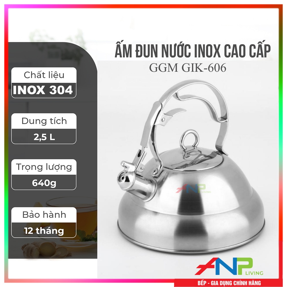 Ấm Đun Nước Siêu Tốc Bằng inox 304 Dùng Cho Bếp Từ Elmich GGM GIK 606 (Dung Tích 2,5L - 3 Lớp Đáy - Có Còi Báo Khi Nước Sôi) - Hàng Chính Hãng