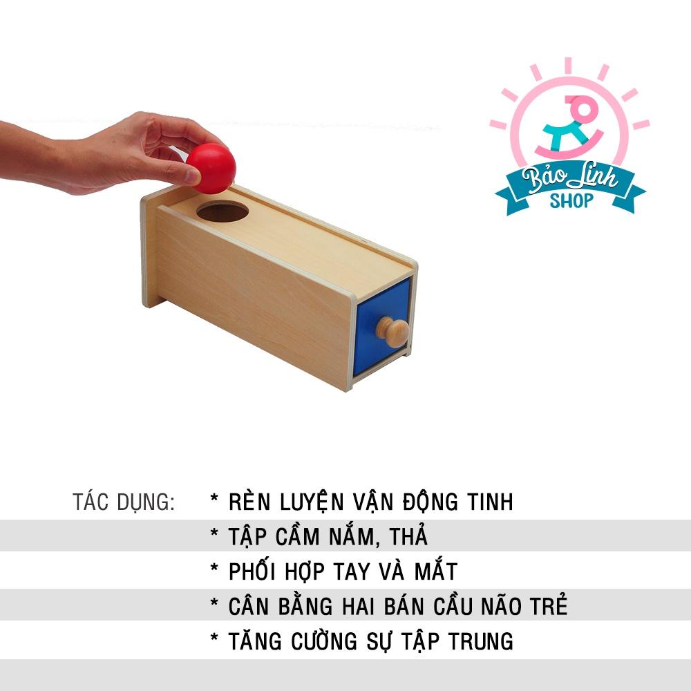 Giáo cụ Montessori 0-3 - Hộp thả bóng gỗ dài có ngăn kéo BẢN CAO CẤP cho bé 10-12 tháng tuổi phát triển trí tuệ