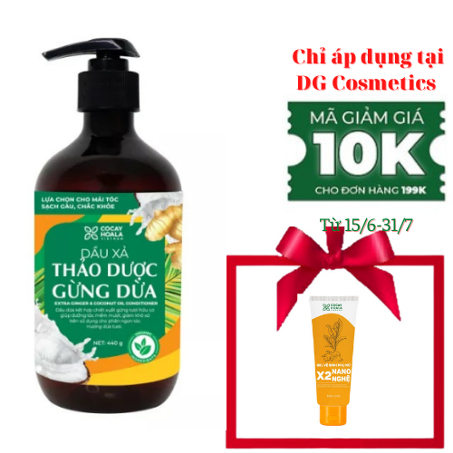 Dầu Xả Thảo Dược Gừng Dừa Cocayhoala Ngăn Rụng Tóc Kích Thích Mọc Tóc - Giảm Gàu - Dưỡng Tóc Mềm Mượt Chắc Khỏe, Chai 440g