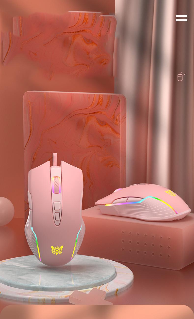 Mới Cô Gái Hồng Chuột Chơi Game Có Dây Trò Chơi Cơ Khí Dễ Thương RGB Máy Tính Bé Gái Trái Tim