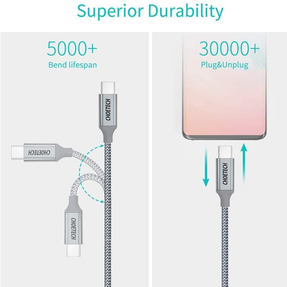 Dây cáp sạc nhanh 100w Type-C to Type-C PD 3.1 hiệu CHOETECH XCC1002 dài 180cm truyền data tốc độ cao cho Samsung / Huawei / Xiaomi / Tablet / Macbook / Laptop Type C (5A, QC 4.0 Quick Charge) - Hàng chính hãng