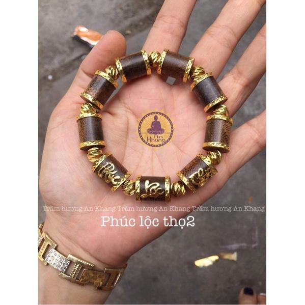 Vòng tay trầm tốc Phúc Lộc Thọ bi vàng