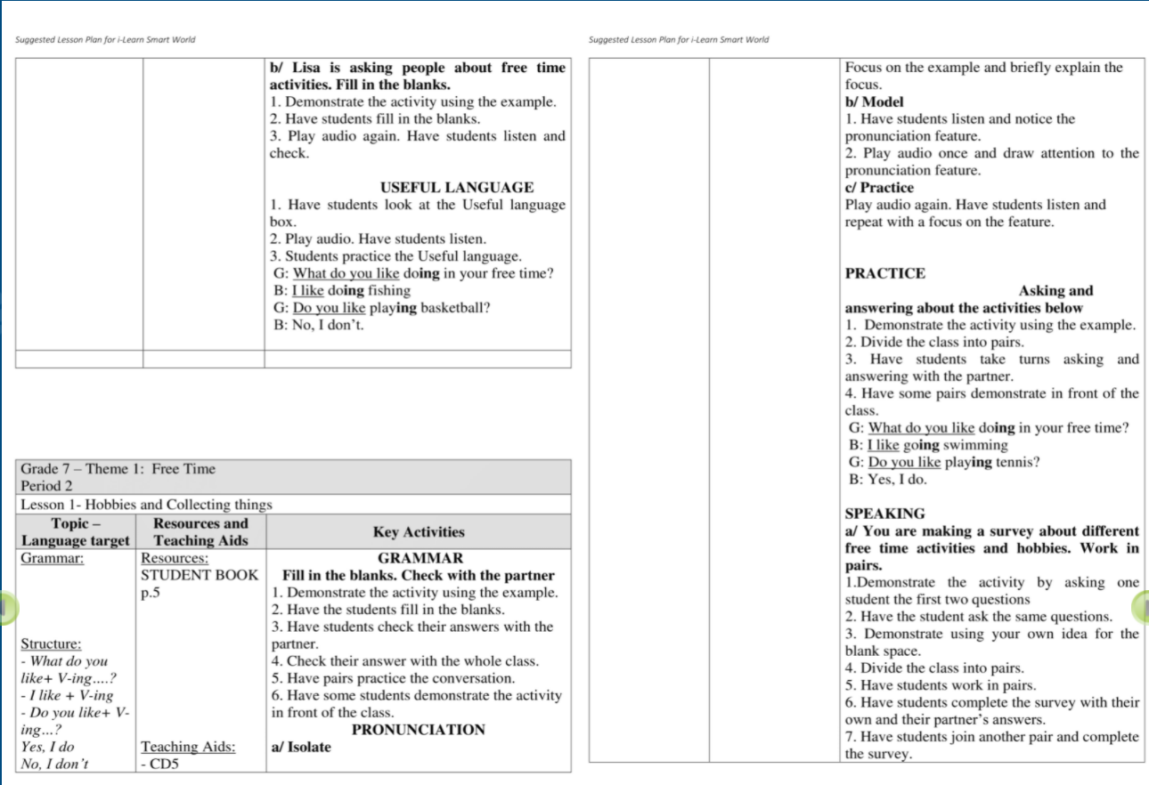 [E-BOOK] i-Learn Smart World 7 Giáo án gợi ý