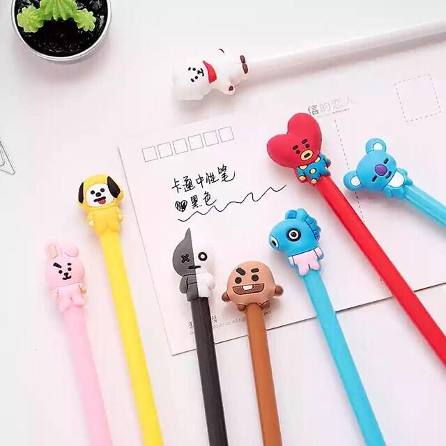 Bút bt21, bút bts, bút gel nước mực đen 0.5mm hình nhân vật bts