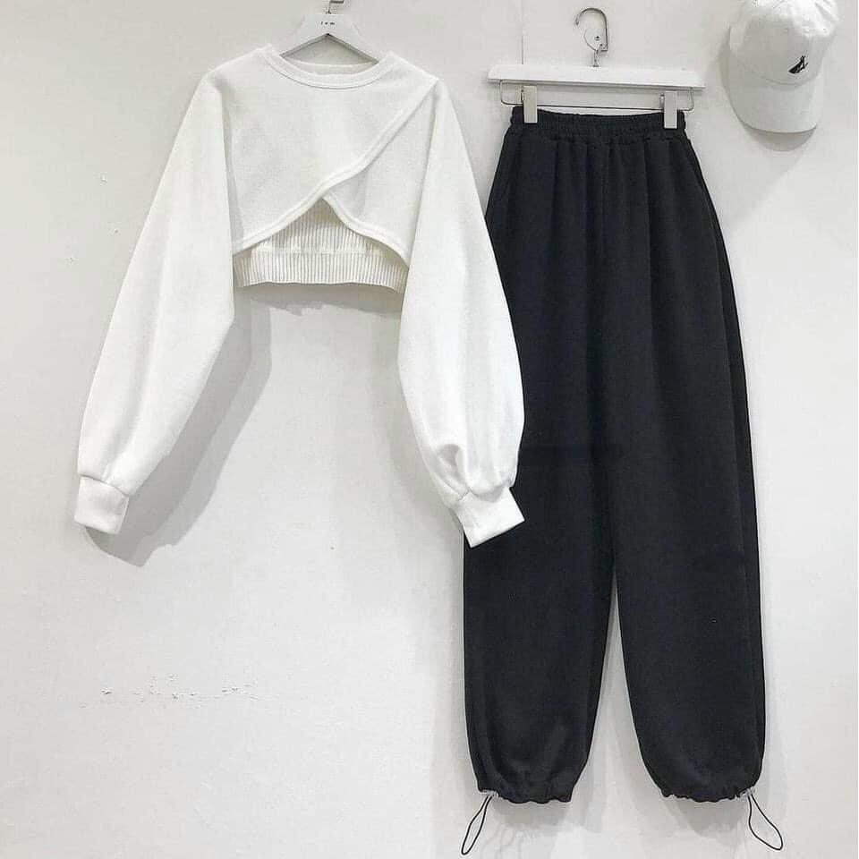 Sét 3 món áo croptop dài tay + áo 2 dây + quần bom rút ống cá tính, trẻ trung, năng động (kèm video/ảnh thật) Nguyễn Hoa