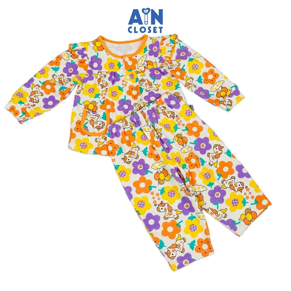 Bộ quần áo Dài bé gái họa tiết Ngựa Hoa Cam Thun cotton - AICDBGIURXTS - AIN Closet