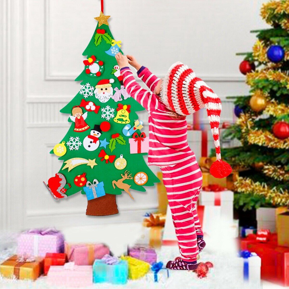 CÂY THÔNG NOEL TREO TƯỜNG DI ĐỘNG TRANG TRÍ KHÔNG GIAN NỘI THẤT GIA ĐÌNH, NHÀ HÀNG, CỬA HÀNG THÊM SINH ĐỘNG DỊP GIÁNG SINH ĐẾN - CÂY THÔNG VẢI DẠ 3D KÈM 25 STICKER ĐÍNH DÁN LÊN