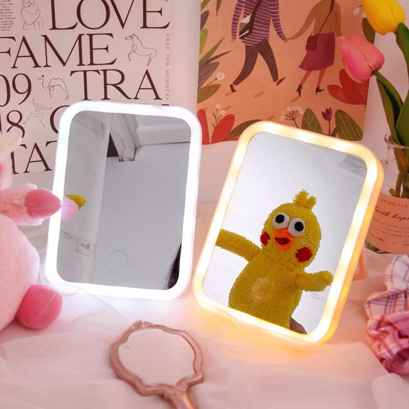 Gương Led Cảm Ứng Để Bàn Trang Điểm PINK CAT , Gương Để Bàn Chữ Nhật 3 Chế Độ Sáng