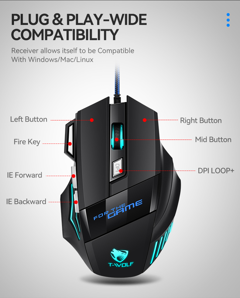 Chuột Gaming T-Wolf X1 Led USB - Hàng Chính Hãng