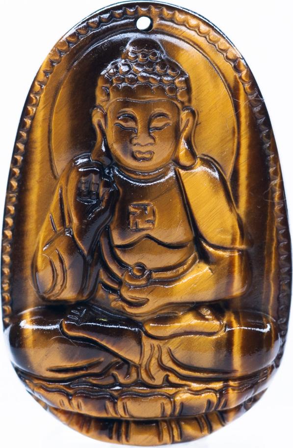 Mặt dây chuyền Đức Phật A Di Đà mắt hổ vàng size lớn (4,5x3cm) - Phật bản mệnh cho người tuổi Tuất, Hợi - Kèm sẵn dây đeo |VietGemstones