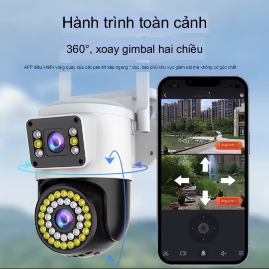 Camera ngoài trời 2 Mắt Yoosee XEM 2 MÀN HÌNH CÙNG LÚC Q42D 5.0 MPX - Ban Đêm Có Màu, Xoay 360 độ, Đàm Thoại 2 Chiều - Hàng Chính Hãng