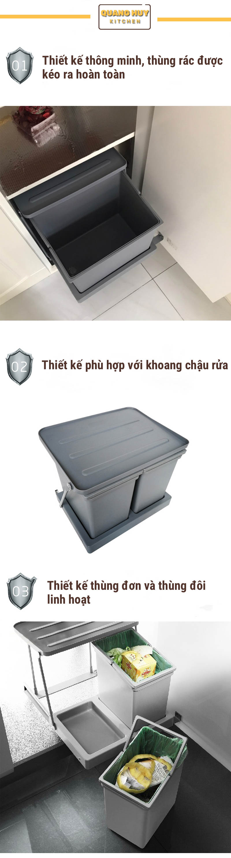 Thùng rác thông minh gắn cánh tủ bếp giá rẻ thương hiệu Grob