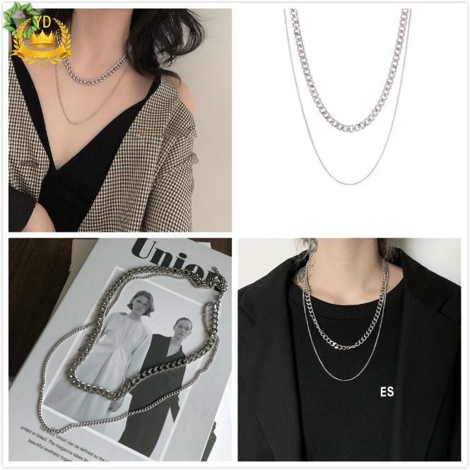 Trendy Double layer Long Chain Necklace Simple Minimalist Punk Chain Necklace for Women Men HB