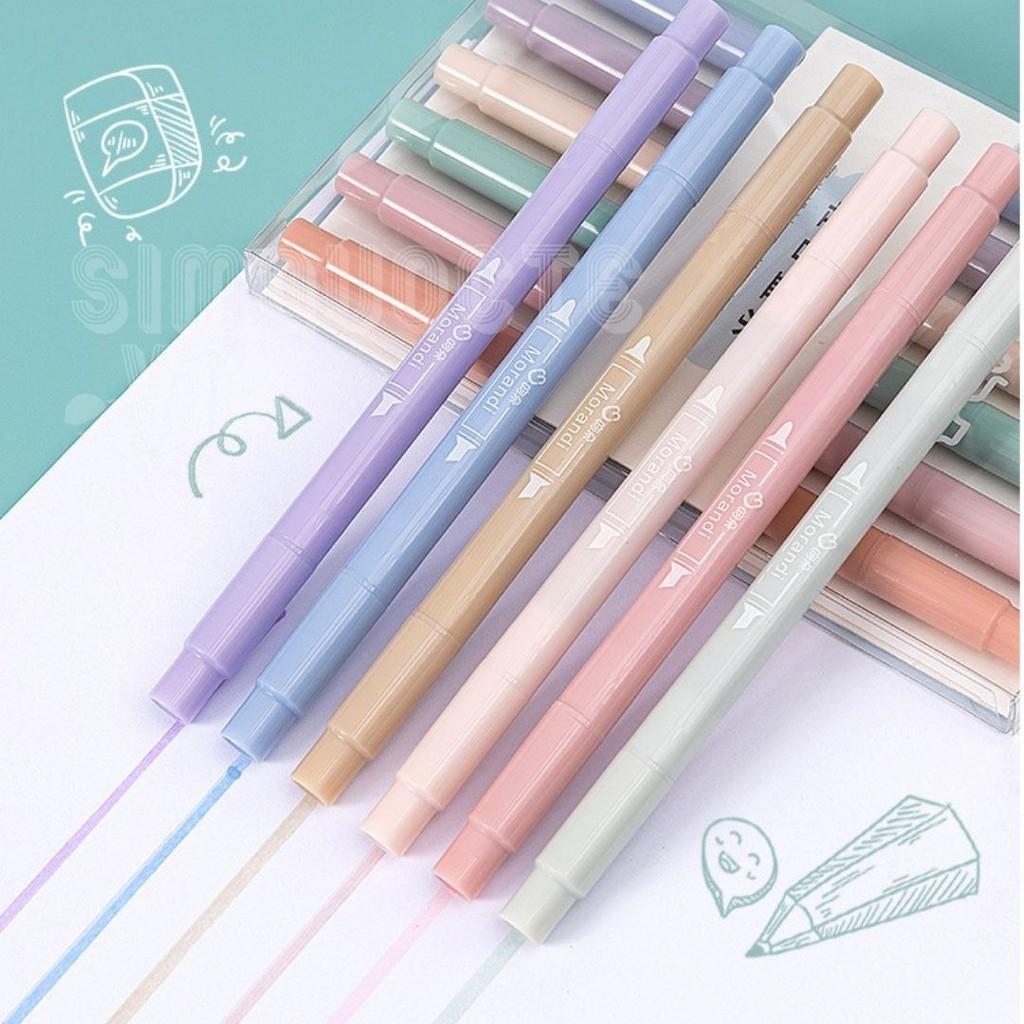 Bộ 6 bút highlight bút ghi nhớ có 2 đầu màu pastel dễ thương ST189