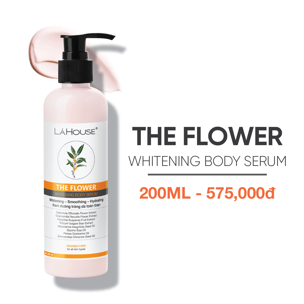 Serum dưỡng da trắng sáng mịn màng Lá House The Flower Whitening Body Serum 200ml