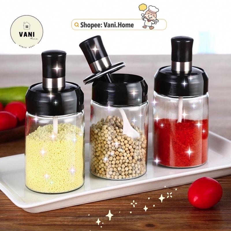 Hũ đựng gia vị thuỷ tinh có nắp kèm thìa - Hủ gia vị kèm muỗng - Lọ đựng gia vị