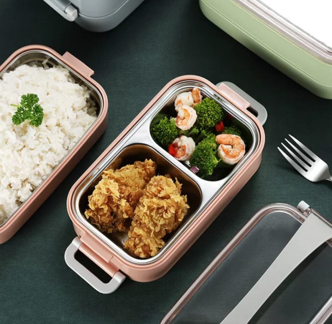 Bộ Hộp Cơm Có Quai Xách Giữ Nhiệt 2 Lớp 2 Tầng 2 Ngăn INOX304 Thiết Kế Hiện Đại -tặng bộ chổi vệ sinh mini