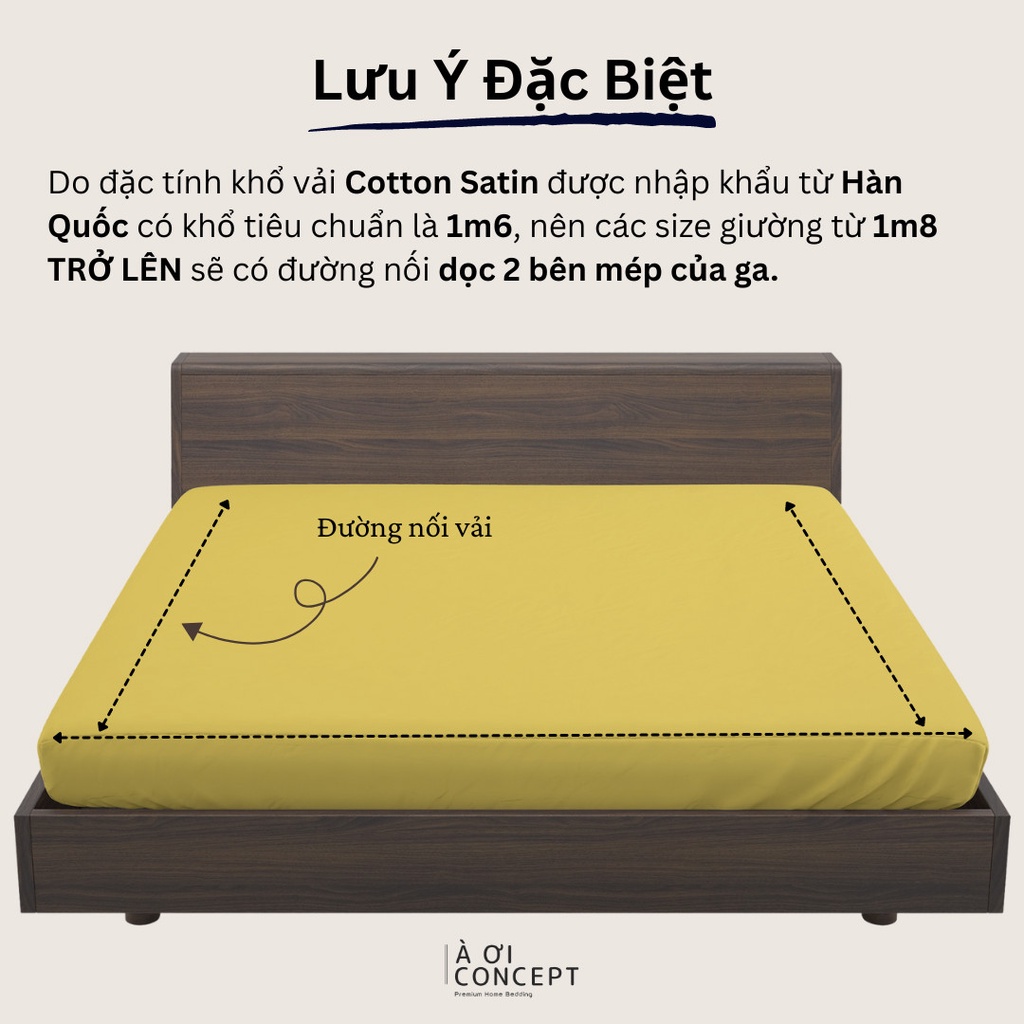 Ga Giường Cotton Satin 1m6 x 2m Nhiều Màu bo chun Cao Cấp À Ơi Concept không xù lông trơn mượt thoáng mát Home Bedding