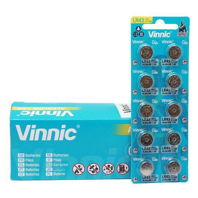 Vỉ 10 Pin cúc áo VINNIC AG12 / LR43 / SR43SW / LR1143 / 186 /386 dùng cho đồng hồ đeo tay thiết bị điện tử