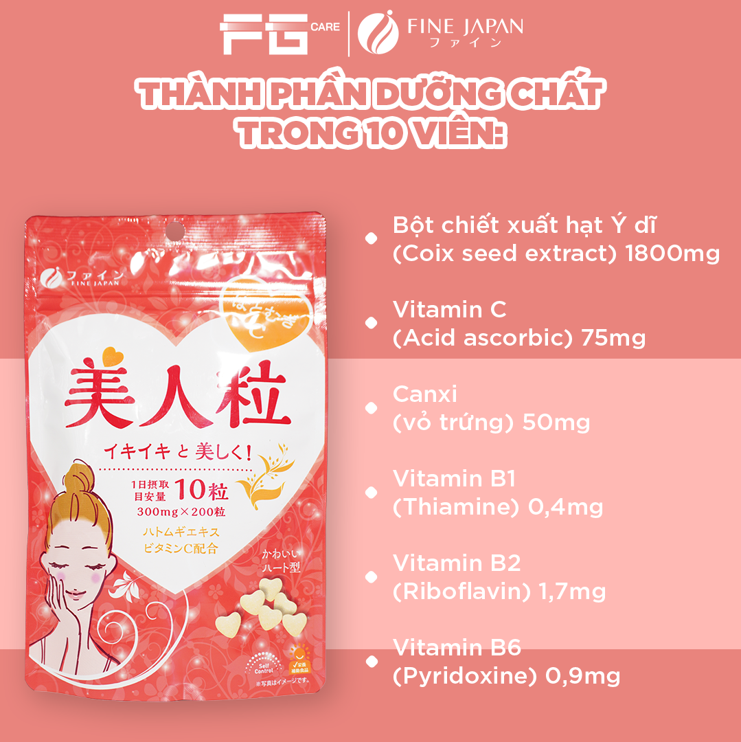 Viên Uống Trắng Da Hatomugi & Vitamin C Nhật Bản - Fine Japan Gói 200 Viên