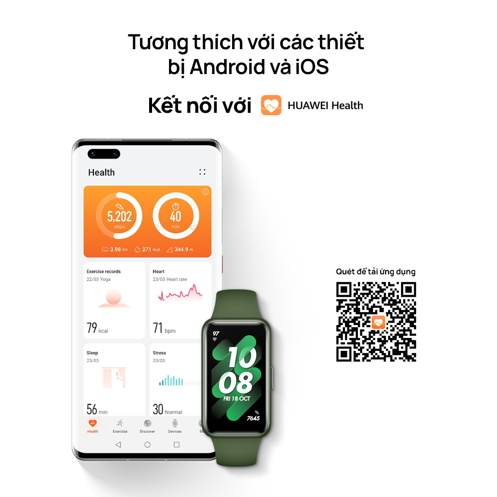 Vòng đeo tay HUAWEI Band 7 | Thiết kế siêu mỏng | SpO2 tự động | Pin đến 2 tuần | Hàng Chính Hãng