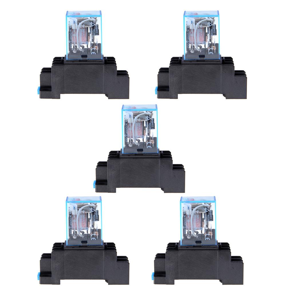 5pcs 12V 24V DC 220V AC Coil Power Relay LY2NJ 8 Pin With Socket Base