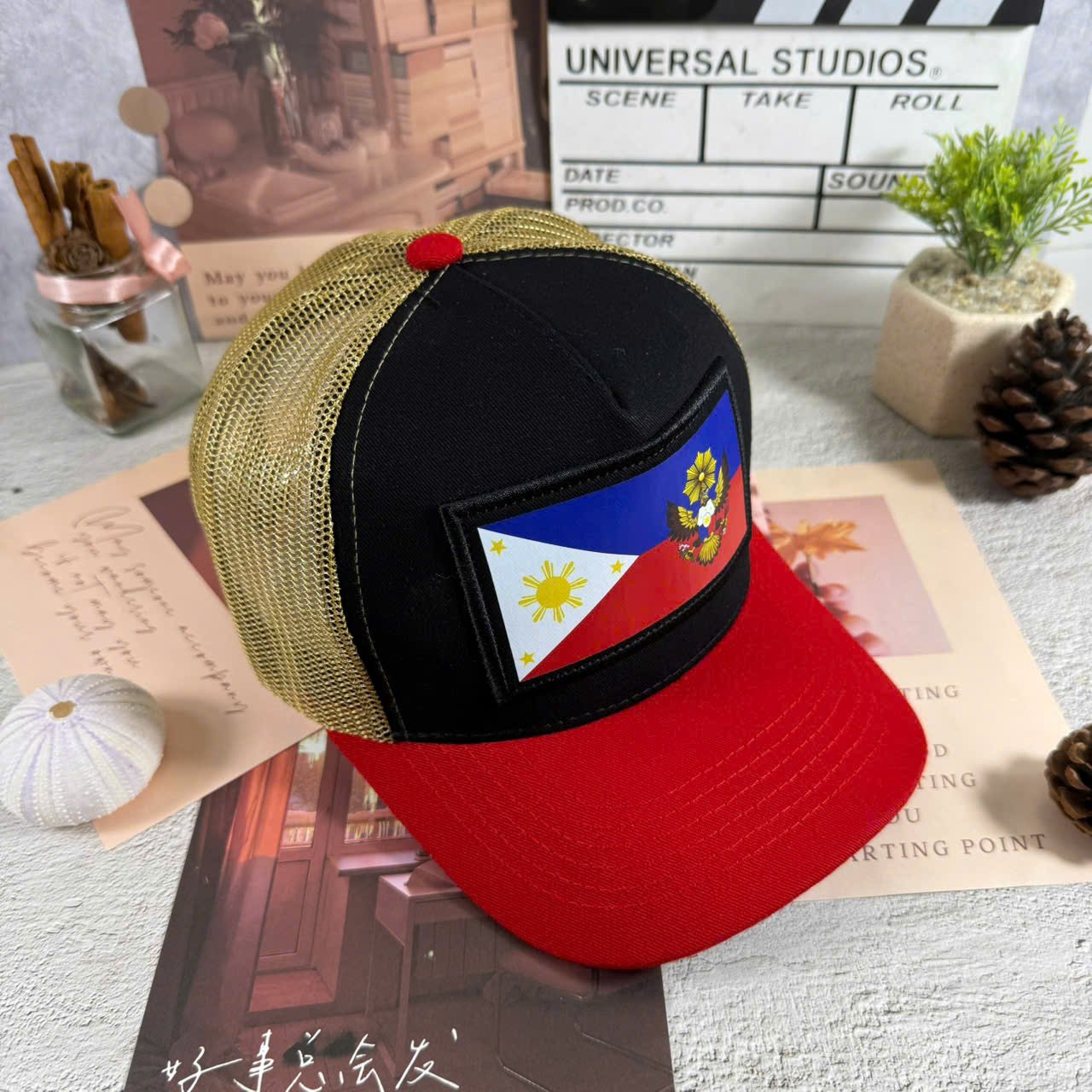 (Hàng VNXK) Nón kết, Mũ lưỡi trai Cờ Philippines vải Kaki phối lưới đẹp Form chuẩn (Ảnh thật)