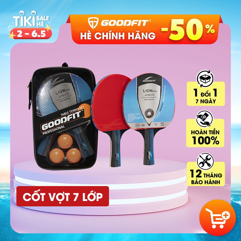 Bộ 2 vợt bóng bàn tặng kèm 3 bóng GoodFit, cốt vợt 7 lớp, mặt mút đàn hồi, chất lượng đạt chuẩn Goodfit GF001TS