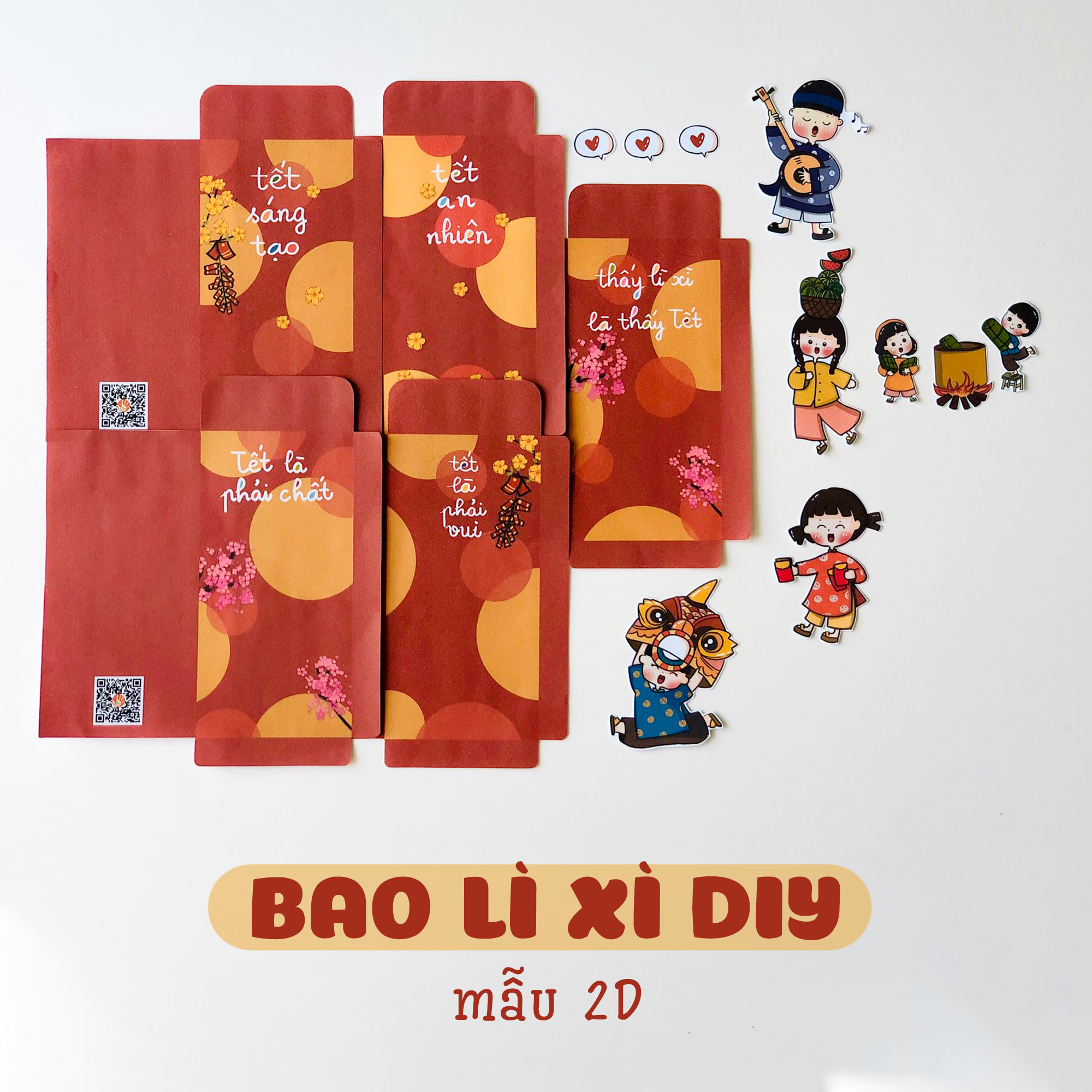 SET 5 BAO LÌ XÌ STICKER 2D DIY