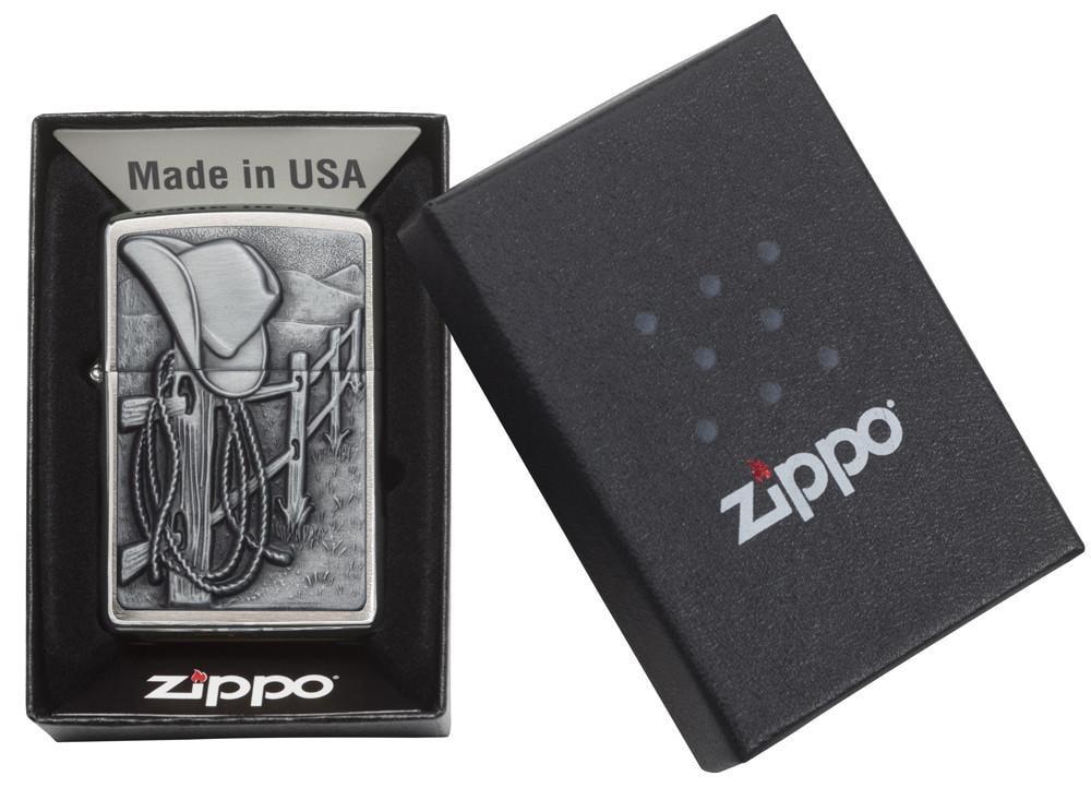 Bật Lửa Zippo Cowboy Hat And Rope Emblem Brushed Chrome 24879