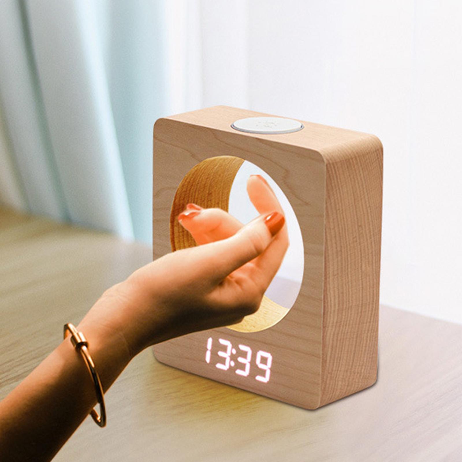 Alarm Clock Wooden LED 3 Alarm Settings for Desktop Children Heavy Sleepers Adults