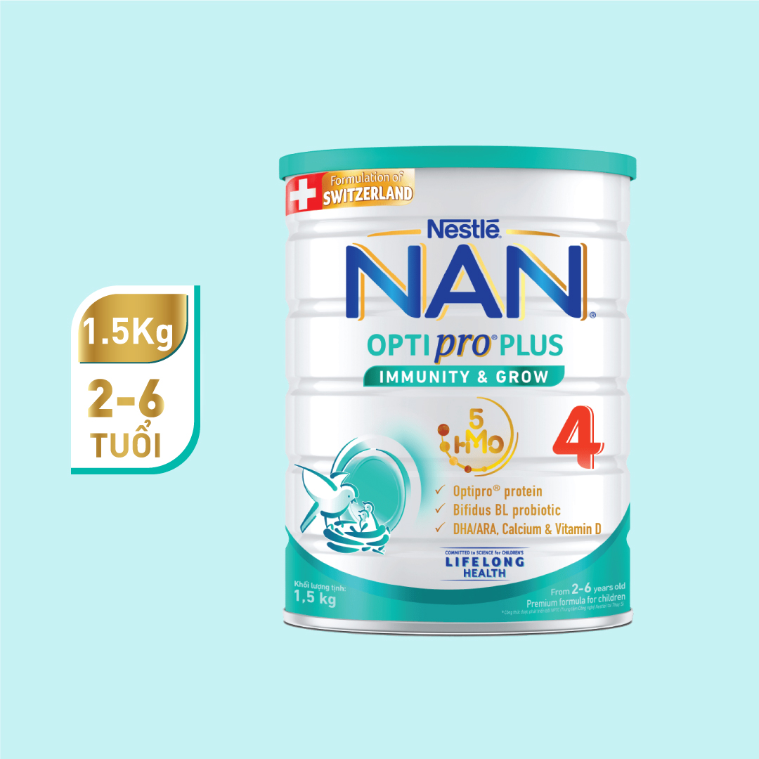 Sữa bột Nestlé NAN OPTIPRO PLUS 4 1500g/lon với 5HMO Giúp tiêu hóa tốt + Tăng cường đề kháng (2 - 6 tuổi) - Tặng Máy đọc thẻ tiếng Anh