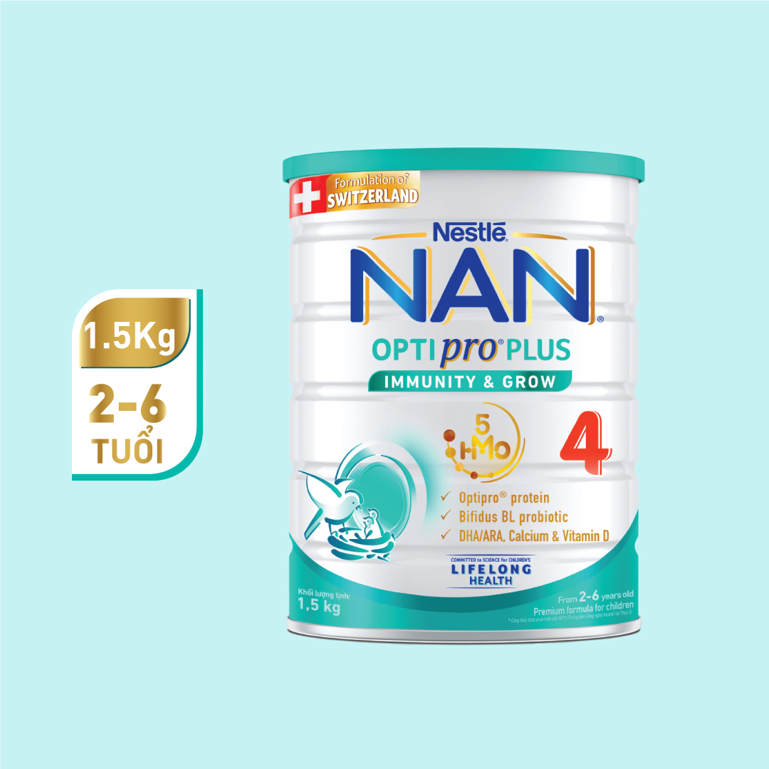 Sữa Bột Nestlé NAN OPTIPRO PLUS 4 1500g/lon với 5HMO Hỗ trợ Đề Kháng - Tiêu Hóa - Trí Não & Chiều Cao - Tặng Bàn là hơi nước màu xanh
