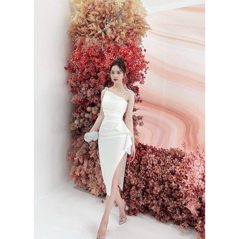 Đầm váy nữ body lệch vai nhún eo 4 màu sắc sang chảnh giúp nàng nổi bật dạ tiệc, dự tiệc cưới.