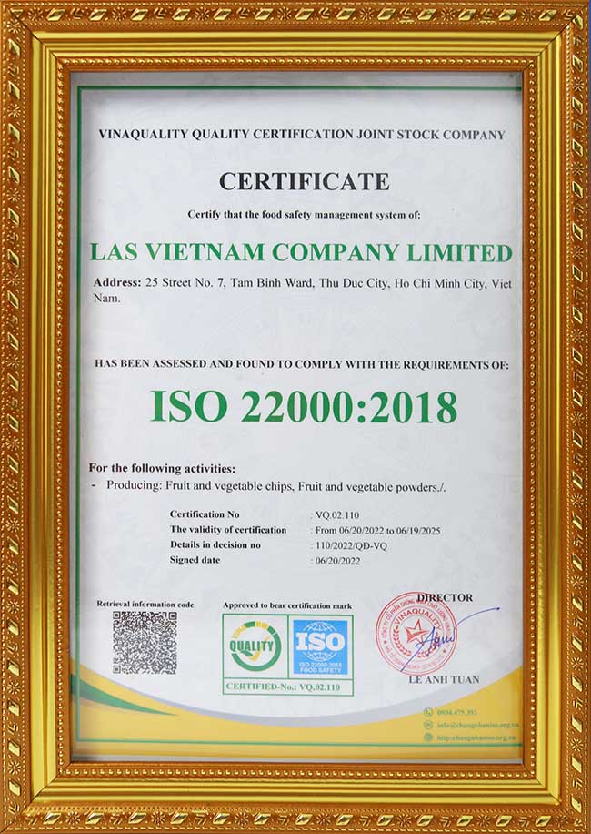 Chứng chỉ ISO 22000-2018