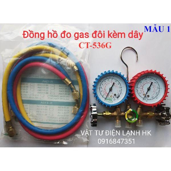 Đồng hồ đo gas đôi kèm dây nạp gas CT-536G , CT-536H,HF CT-536GF (chọn đúng loại khi đặt hàng)