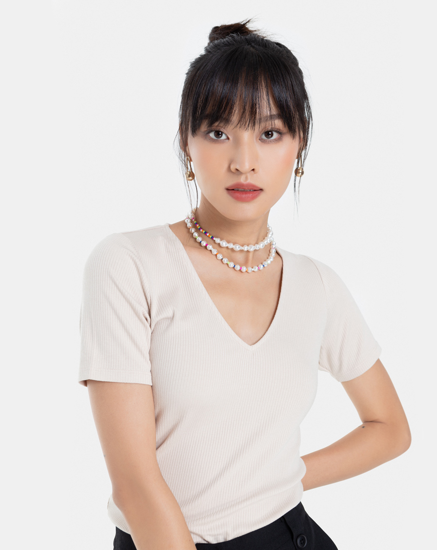 Áo Thun Thời Trang JUNO Croptop Cổ V JNATH002