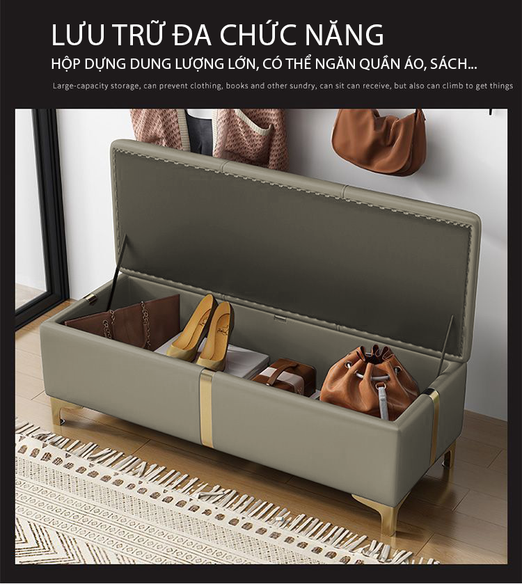 Ghế sofa da cao cấp, ghế chờ băng dài có hộp chứa đồ tiện lợi - GC32