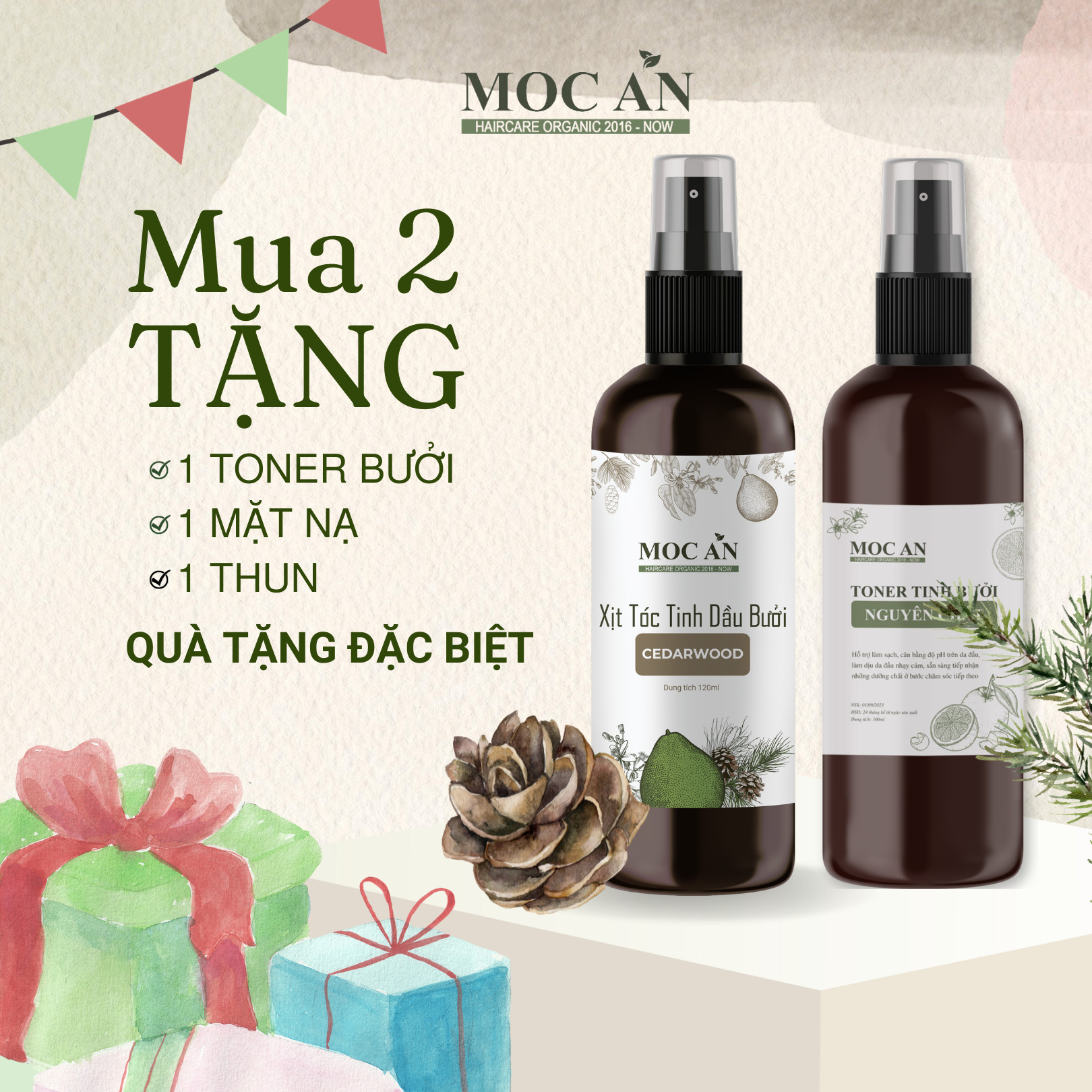 Xịt Kích Mọc Tóc Tinh Dầu Bưởi Gỗ Tuyết Tùng ( Cedarwood ) 120ml Mộc Ân Haircare hỗ trợ giảm rụng, giảm chẻ ngọn