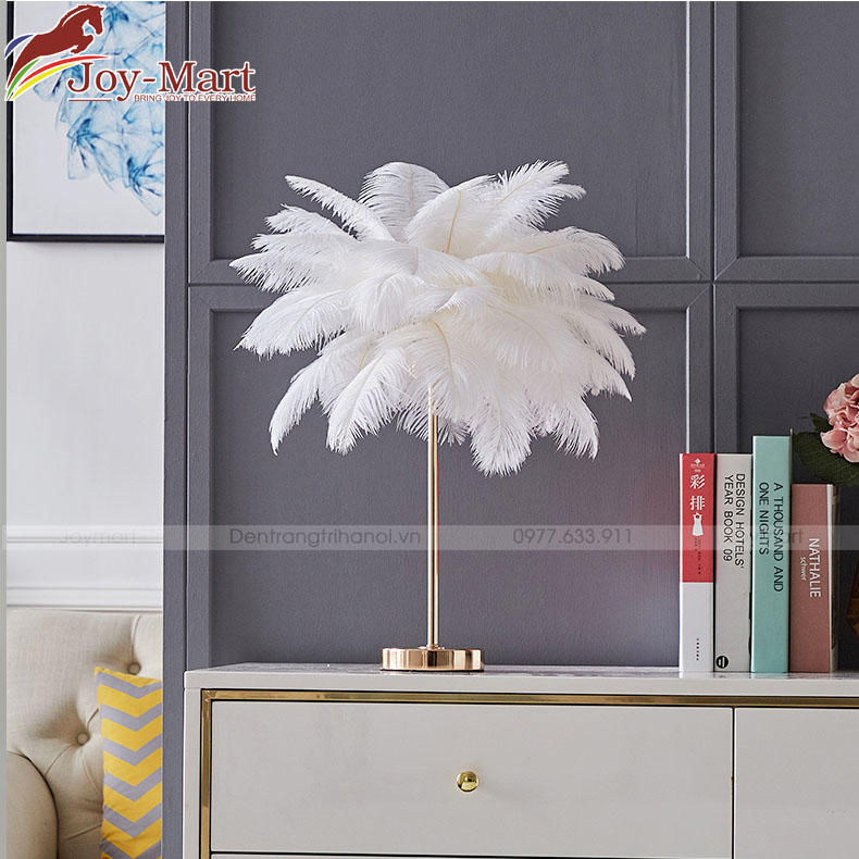 Đèn ngủ để bàn - Đèn bàn lông vũ trang trí phòng ngủ hiện đại sang trọng MB3813 Trắng