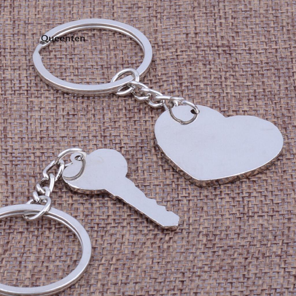 Queenten 2pcs Fashion Love Heart Key Ring Keyfob Couples Romantic Keychain Lover Gift  QT