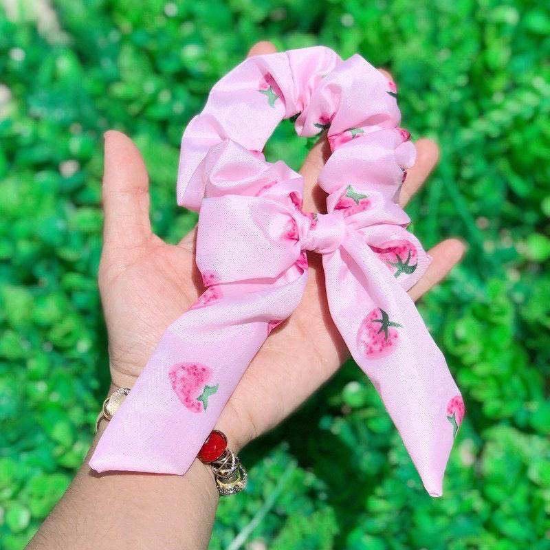 Dây Buộc Tóc Cột Tóc Scrunchies Nơ Hoạ Tiết Hoạt Hình Trái Cây Cute N12