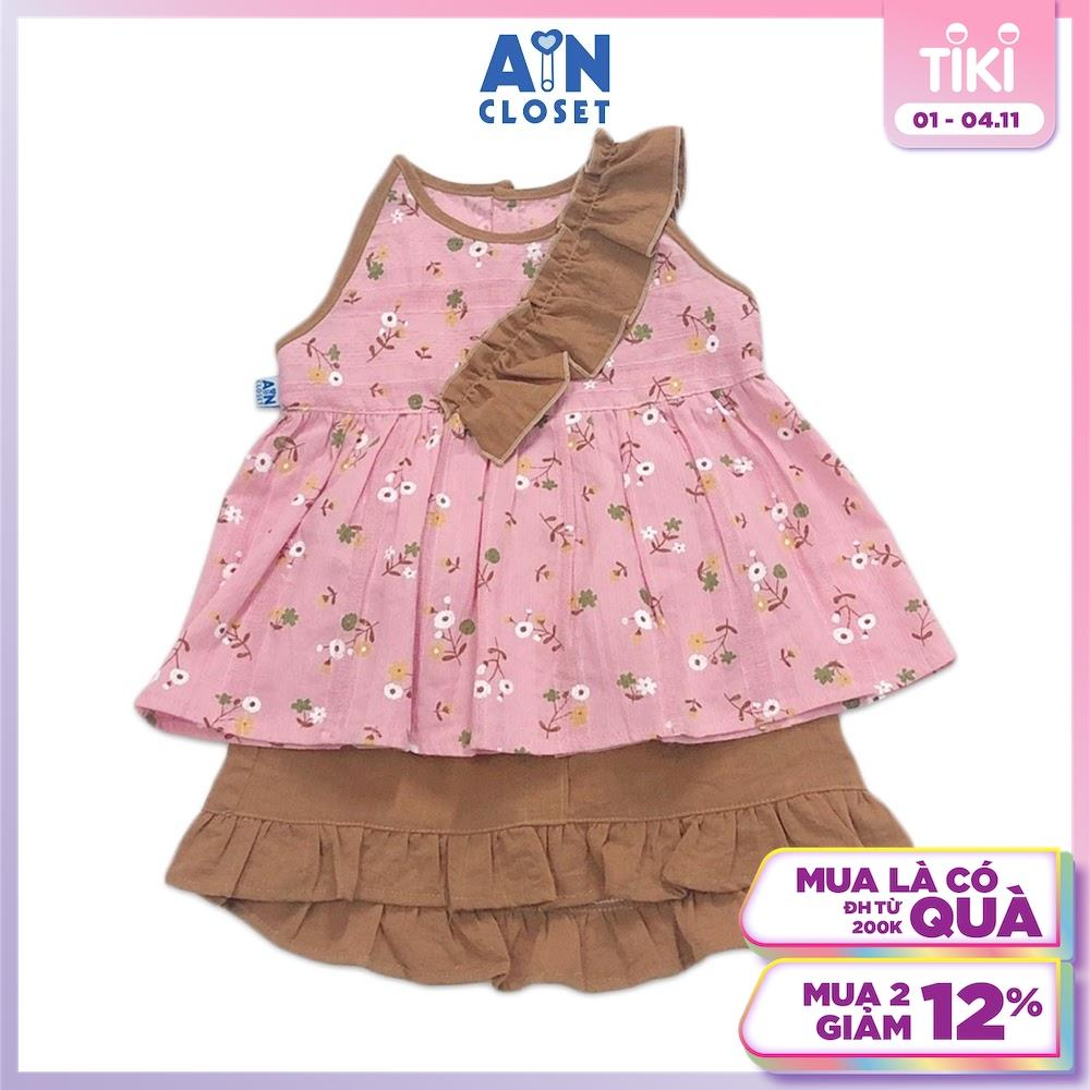 Bộ áo váy ngắn bé gái họa tiết Hoa cúc Lobelia chân váy nâu cotton boi dệt - AICDBGCJWVJM - AIN Closet