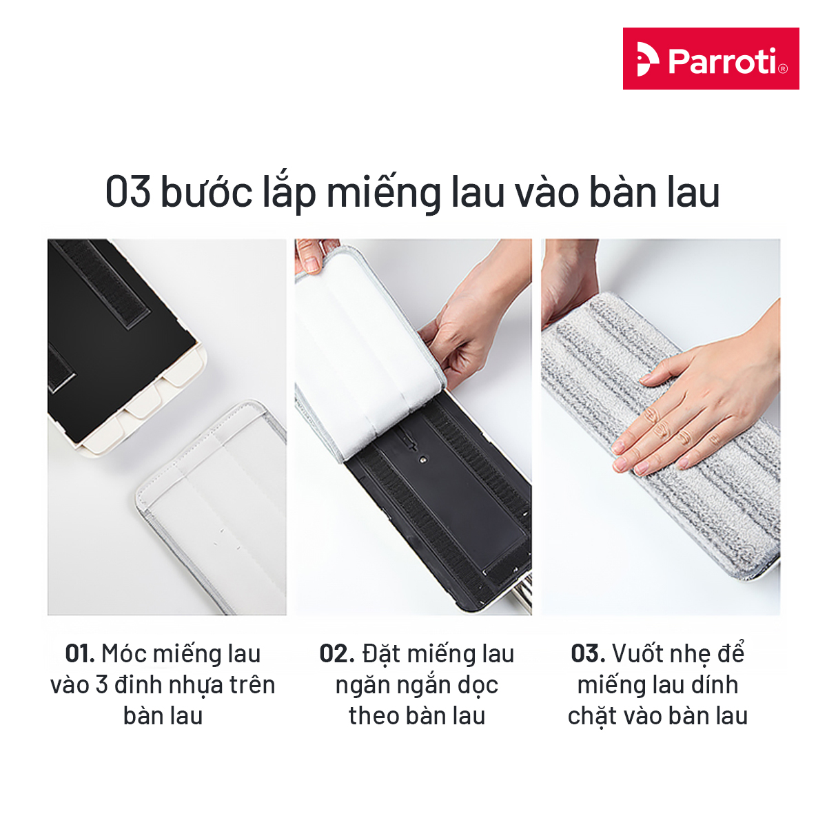 Combo 2 Miếng Lau Nhà Thế Hệ Mới Parroti Pro PAD2-PR01 - Kích Thước 33 x12 CM (Chỉ dùng được cho Bộ lau nhà Parroti Pro)