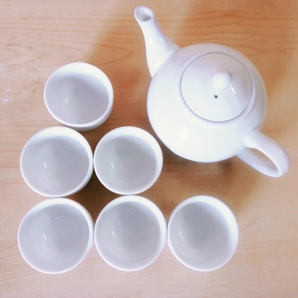 Bộ ấm trà Bát Tràng dáng bẹt cỡ nhỡ 450ml, chén  không tai/quai  hàng đẹp