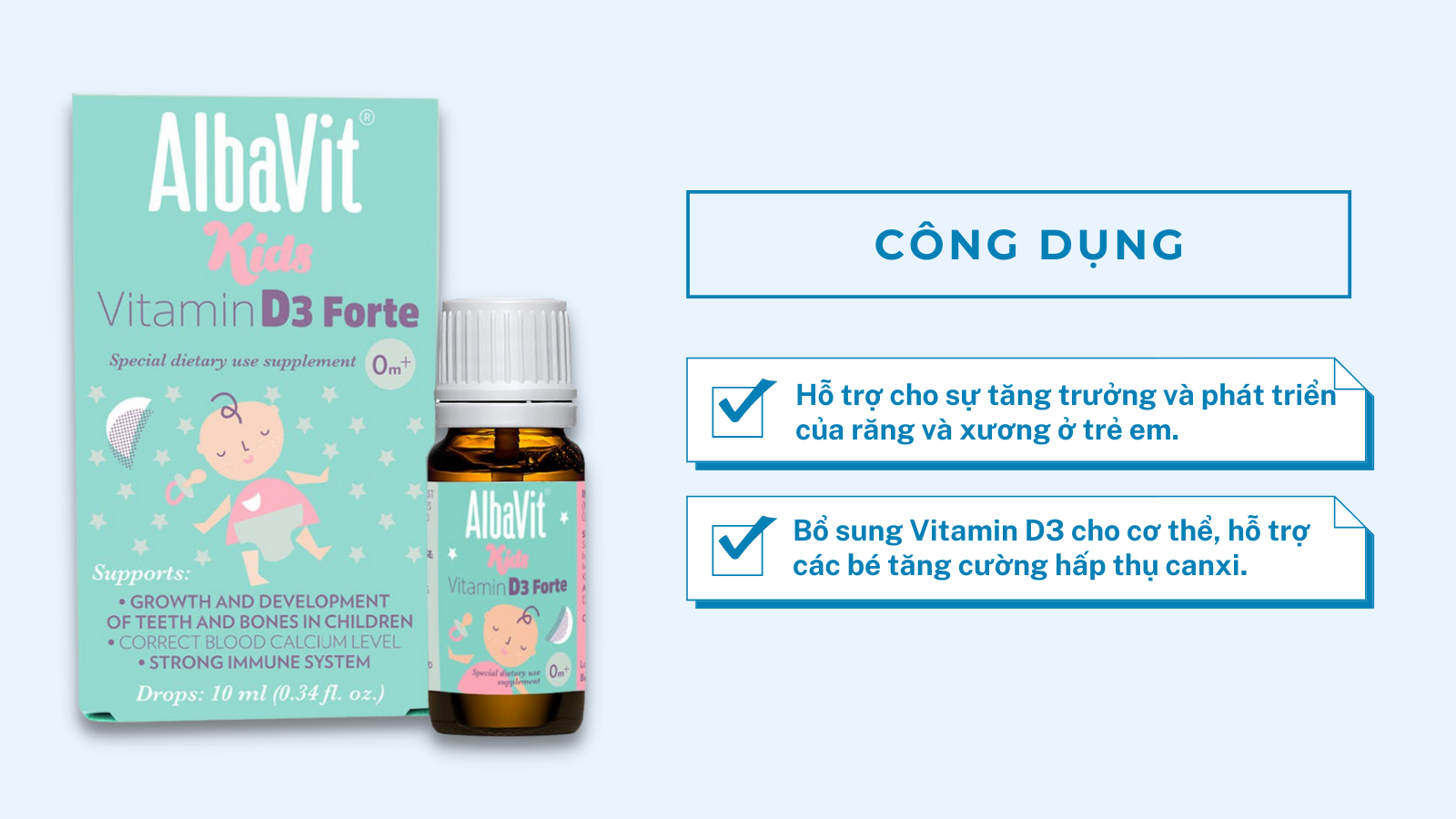 Vitamin nhỏ giọt Albavit Kids Vitamin D3 Forte (Lọ 10ml)