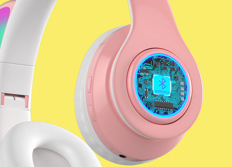 Tai Nghe Mèo Bluetooth chụp tai kết nối bluetooth 5.0, kèm dây AUX, có led nhiều màu