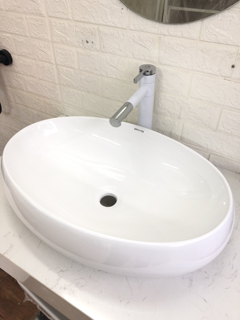 CHẬU RỬA MẶT, LAVABO ELIP NHẬP KHẨU CAO CẤP CHÍNH HÃNG GROVES GRVC 065 (men đẹp sáng 100 năm) (CHẬU)