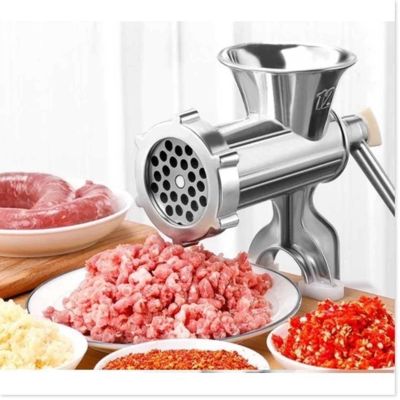 Máy Xay Thịt Bằng Gang Cỡ Đại Size 10 - Chất Lượng Cao, Kèm 3 Ống Nhồi Xúc Xích