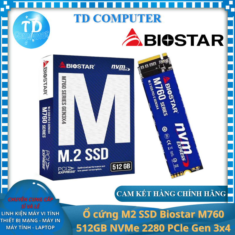 Ổ cứng M2 SSD Biostar M760 512GB NVMe 2280 PCle Gen 3x4 - Hàng chính hãng DigiWorld phân phối